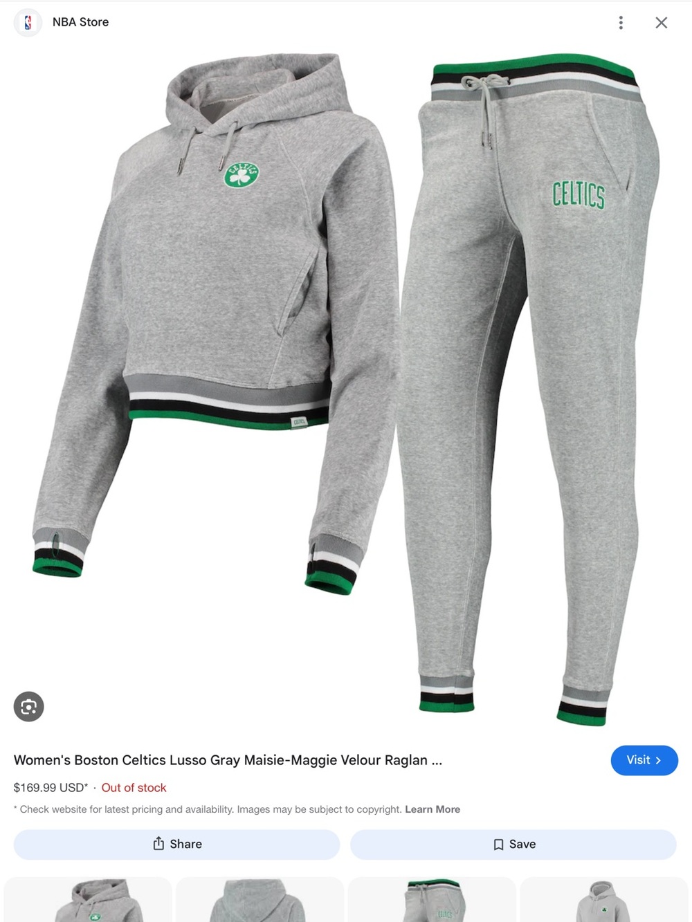 Boston Celtics Lusso Gray Maisie-Maggie Velour Raglan Pullover Jogger Set